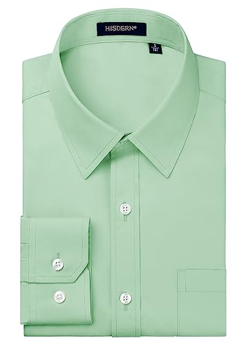 HISDERN Herren Langarm Hemd Hellgrün Businesshemd Freizeithemden Formelle Businesshemden Regular Fit Shirt L von HISDERN