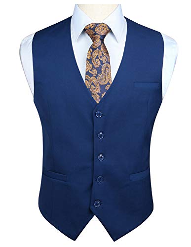 HISDERN Herren formale Hochzeitsfeier Business Light Navy Blue Weste Baumwolle einfarbig Weste von HISDERN