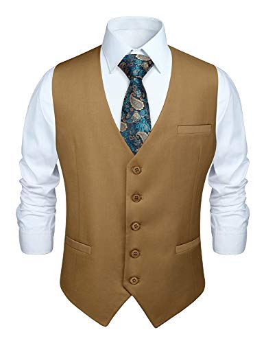 HISDERN Herren formelle Party Hochzeit Business Baumwolle Weste einfarbig Weste Khaki von HISDERN