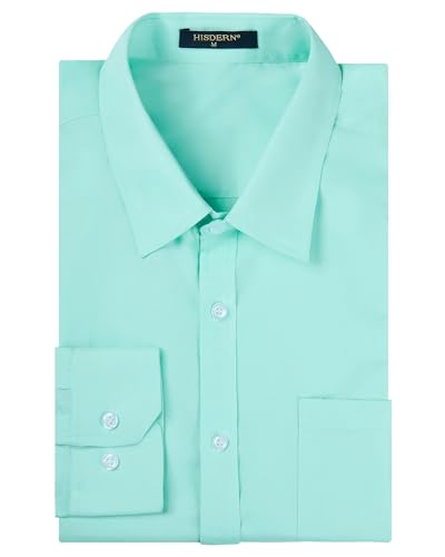 HISDERN Herrenhemden Langarm Freizeithemden Casual Hemd für Männer Formal Shirt Langarmhemd Businesshemden Regular Fit Hemden Blau L von HISDERN