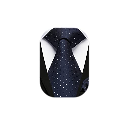 HISDERN Krawatte Navy blau Herren Krawatten mit Einstecktuch Punkte Krawatte Hochzeit und Taschentuch Set von HISDERN