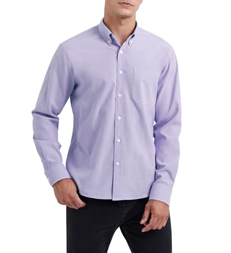 HISDERN Oxford Herren Hemd Bügelfrei Hell violett Hemd Langarm Casual Hemd Regular Fit Button down Hemd Faltenfrei Freizeithemd mit Tasche XXL von HISDERN