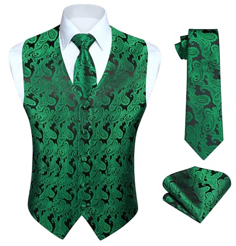 HISDERN Paisley Anzug Weste für Herren Jacquard Floral Hochzeit Party Grün Westen Krawatte Einstecktuch Taschentuch AnzugWesten Set 2XL HISDERN Paisley Anzug Weste für Herren Jacquard Floral Hochzeit Party Grün Westen Krawatte Einstecktuch Taschentuch AnzugWesten Set 2XL von HISDERN