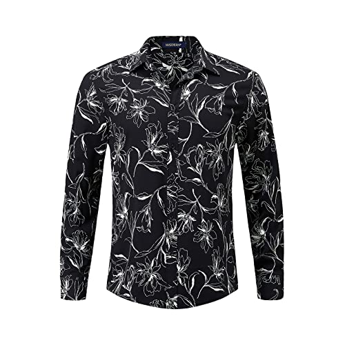 HISDERN Schwarzes Hemd Knopfleiste, Freizeithemden Langarm Button Down Shirt Elegante Businesshemd Casual Party Hemden Slim Fit Bedrucktes Hemd,Schwarz Und Weiß,XXL von HISDERN