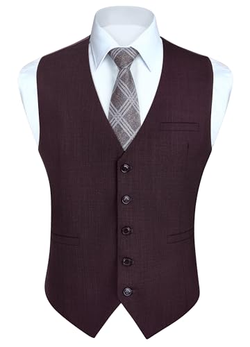 HISDERN Weste Herren Anzugweste für Herren Lila Elegant Anzug Westen Regular Fit Herrenweste Hochzeitsweste Männer Business Hochzeit Anzugwesten,Dunkelviolett,4XL von HISDERN