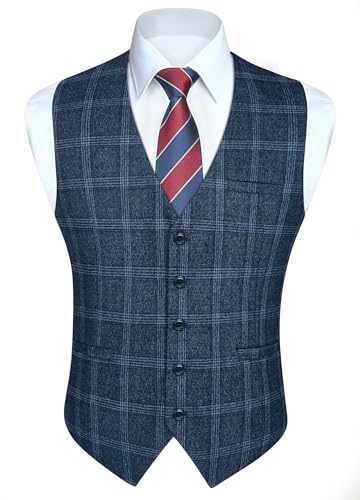 HISDERN Weste Herren Blau Kariert Anzugweste Klassische Westen Hochzeit Business Elegant Plaid Westeherren 2XL HISDERN Weste Herren Blau Kariert Anzugweste Klassische Westen Hochzeit Business Elegant Plaid Westeherren 2XL von HISDERN