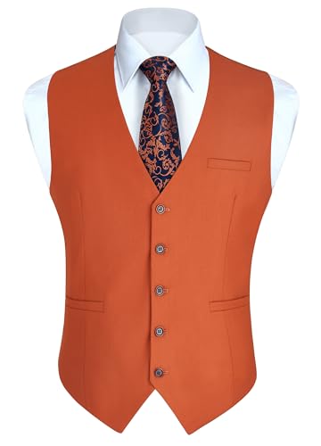 HISDERN Weste Herren Elegant Anzugweste für Herren Regular Fit Anzug Westen Herrenweste Hochzeitsweste Männer Business Hochzeit Anzugwesten,Gebranntes Orange,XL HISDERN Weste Herren Elegant Anzugweste für Herren Regular Fit Anzug Westen Herrenweste Hochzeitsweste Männer Business Hochzeit Anzugwesten,Gebranntes Orange,XL von HISDERN