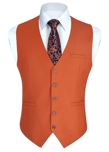 HISDERN Weste Herren Elegant Anzugweste für Herren Regular Fit Anzug Westen Herrenweste Hochzeitsweste Männer Business Hochzeit Anzugwesten,Gebranntes Orange,XL von HISDERN