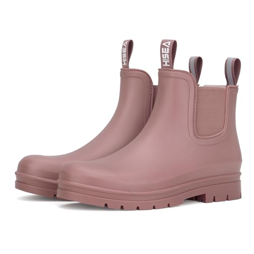 HISEA Gummistiefel Damen Kurz Regenstiefel Wasserdicht Chelsea Stiefel Gartenschuhe Anti-Rutsch Knöchel Stiefeletten mit Komfort Einlegesohle Mode Leicht Regenschuhe für den Außenbereich, Rosa von HISEA