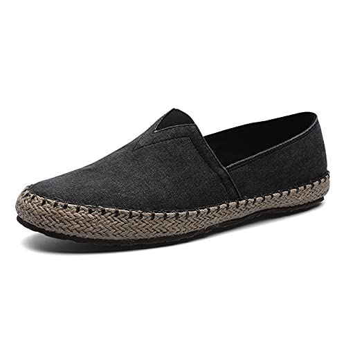 HJBFVXV Herren-Espadrilles Männer Espadrilles Flache Leinwandschuhe, Hanf-Faule Wohnungen für Männer Mokassins männliche Müßiggänger Fahren Schuhe (Color : Black, Size : 41 EU) von HJBFVXV