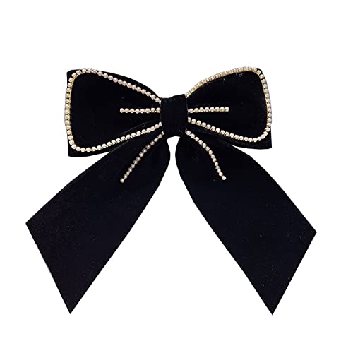 HJBFVXV haarspange Herbst Winter Samt Haarnadeln Streamer Ribbon Bow Pearl Feder Clip Top Haarspangen Haarschmuck for Frauen Mädchen Geschenke(Color:Black) von HJBFVXV