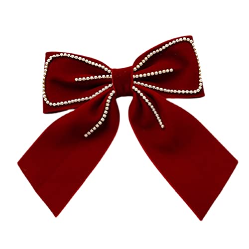 HJBFVXV haarspange Herbst Winter Samt Haarnadeln Streamer Ribbon Bow Pearl Feder Clip Top Haarspangen Haarschmuck for Frauen Mädchen Geschenke(Color:Red) von HJBFVXV