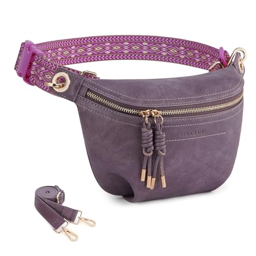 Bauchtasche für Damen, PU-Leder, Gürteltasche, Bauchtasche mit 2 Gurten, 4-2 Violett von HKCLUF