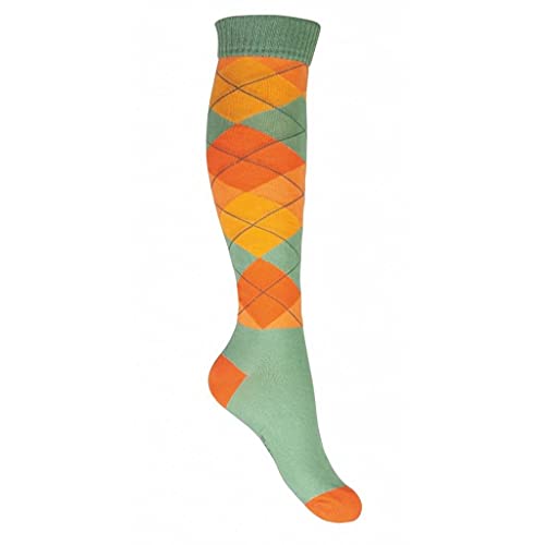 HKM Reitsocken KARO Happy lindgrün/orange kariert 30-34 von HKM