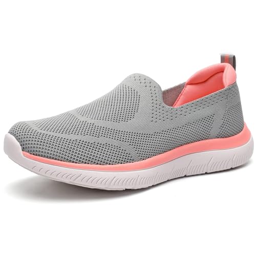 HKR Damen Sportschuhe Memory Foam Turnschuhe Bequeme Slip on Schuhe Sneakers Atmungsaktiv Stoffschuhe Sommerschuhe Hellgrau Pink 36 EU von HKR