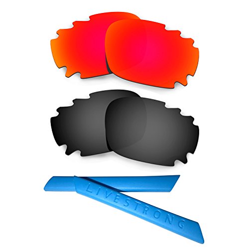 HKUCO Red/Black Polarized Replacement Lenses Plus Blue Earsocks Rubber Kit for Oakley Racing Jacket Vented von HKUCO