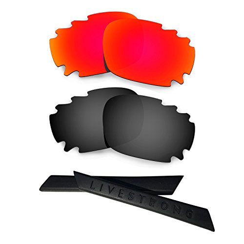 HKUCO Red/Black Polarized Replacement Lenses plus Black Earsocks Rubber Kit For Oakley Racing Jacket Vented von HKUCO