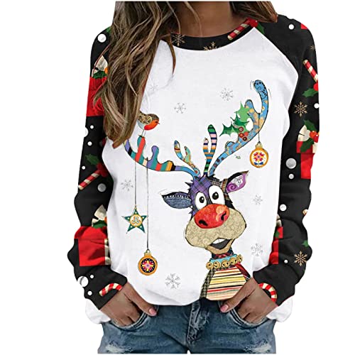 Pullovers for Female Crewneck Pullover Mittelgewicht Swealangarmshirt Damens mit Tieren Lange Loungewear Christmas Luftiges Taillierte Elegant ärmel Langes von HKUOPW