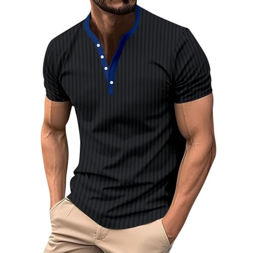 Sport Shirt Männer Shirt Herren Oversized Tshirt Herren Henley Shirt Herren Sportshirt Herren Kurzarm T-Shirts für Herren T Shirt Herren Schwarz Herren T Shirt Tshirt Fitness Schwarz L von HKUOPW