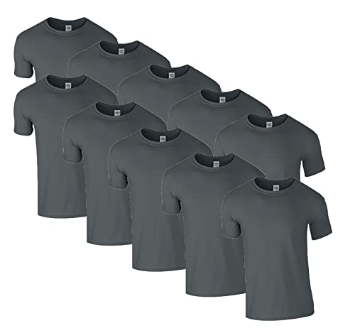 HLKauf 10 Gildan T-Shirts Softstyle Rundhals Ausschnitt M L XL XXL 3XL 4XL 5XL Shirt Herren Baumwolle & GRATIS Block (10x Charcoal & 1 HLKauf Block, L) von HLKauf