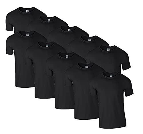 HLKauf 10 Gildan T-Shirts Softstyle Rundhals Ausschnitt M L XL XXL 3XL 4XL 5XL Shirt Herren Baumwolle & GRATIS Block (10x Schwarz & 1 HLKauf Block, M) von HLKauf