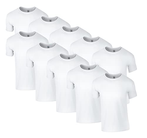 HLKauf 10 Gildan T-Shirts Softstyle Rundhals Ausschnitt M L XL XXL 3XL 4XL 5XL Shirt Herren Baumwolle & GRATIS Block (10x Weiss & 1 HLKauf Block, M) von HLKauf