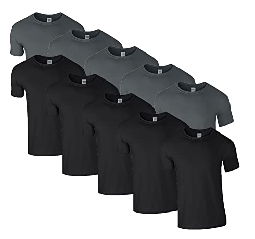 HLKauf 10 Gildan T-Shirts Softstyle Rundhals Ausschnitt M L XL XXL 3XL 4XL 5XL Shirt Herren Baumwolle & GRATIS Block (5X Schwarz, 5X Charcoal & 1 HLKauf Block, M) von HLKauf