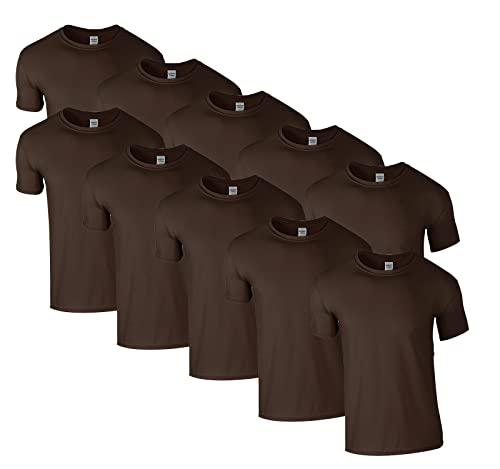 HLKauf 10 Gildan T-Shirts Softstyle Rundhals Ausschnitt M L XL XXL 3XL 4XL 5XL Shirt Herren Baumwolle & GRATIS Block (10x Dark Chocolate & 1 HLKauf Block, M) von HLKauf