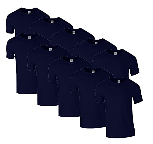 HLKauf 10 Gildan T-Shirts Softstyle Rundhals Ausschnitt M L XL XXL 3XL 4XL 5XL Shirt Herren Baumwolle & GRATIS Block (10x Navy & 1 HLKauf Block, 4XL) von HLKauf