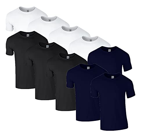 HLKauf 10 Gildan T-Shirts Softstyle Rundhals Ausschnitt M L XL XXL 3XL 4XL 5XL Shirt Herren Baumwolle & GRATIS Block (4X Weiss, 3X Schwarz, 3X Navy & 1 HLKauf Block, XXL) von HLKauf