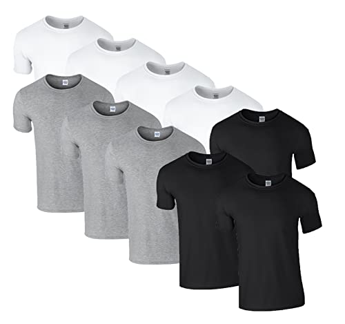 HLKauf 10 Gildan T-Shirts Softstyle Rundhals Ausschnitt M L XL XXL 3XL 4XL 5XL Shirt Herren Baumwolle & GRATIS Block (4X Weiss, 3X Schwarz, 3X Sportgrey & 1 HLKauf Block, 4XL) von HLKauf