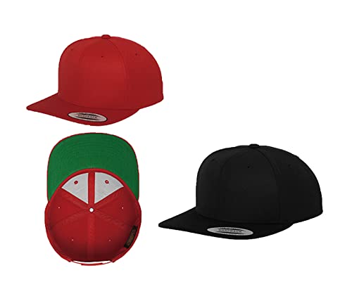 2er Flexfit Snapback Unisex Classic Cap 2-Tone Cap | viele Farbsets | Einheitsgröße | + GRATIS HLKauf Block (Farbe: 1x Rot & 1x Black/Red & 1x HLKauf Block) von HLKauf