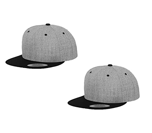 2er Flexfit Snapback Unisex Classic Cap 2-Tone Cap | viele Farbsets | Einheitsgröße | + GRATIS HLKauf Block (Farbe: 2X Heathergrey/Black & 1x HLKauf Block) von HLKauf