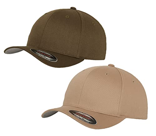 2er Flexfit Unisex Wooly Combed Cap Baseball Caps graue Unterseite S M L XL XXL Basecap Mütze, L/XL, 1x Khaki + 1x Olive + 1x HL-Kauf Notizblock von HLKauf