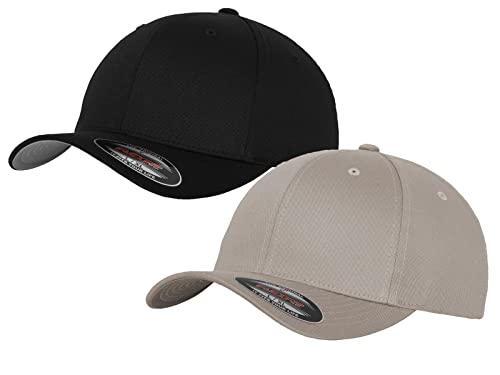 2er Flexfit Unisex Wooly Combed Cap Baseball Caps graue Unterseite S M L XL XXL Basecap Mütze, L/XL, 1x Schwarz + 1x Silber + 1x HL-Kauf Notizblock von HLKauf