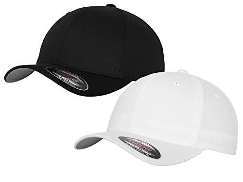 2er Flexfit Unisex Wooly Combed Cap Baseball Caps graue Unterseite S M L XL XXL Basecap Mütze, S/M, 1x Schwarz + 1x Weiss + 1x HL-Kauf Notizblock von HLKauf