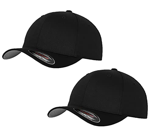 2er Flexfit Unisex Wooly Combed Cap Baseball Caps graue Unterseite S M L XL XXL Basecap Mütze, S/M, 2X Schwarz + 1x HL-Kauf Notizblock von HLKauf