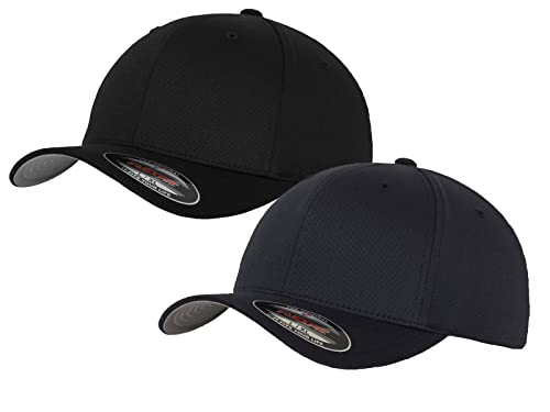 2er Flexfit Unisex Wooly Combed Cap Baseball Caps graue Unterseite S M L XL XXL Basecap Mütze, XS/S, 1x Schwarz + 1x Dark Navy + 1x HL-Kauf Notizblock von HLKauf