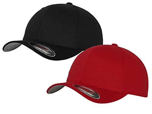 2er Flexfit Unisex Wooly Combed Cap Baseball Caps graue Unterseite S M L XL XXL Basecap Mütze, XXL, 1x Schwarz + 1x Rot + 1x HL-Kauf Notizblock von HLKauf