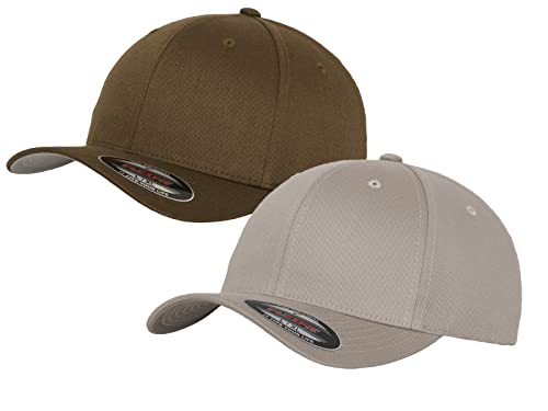 2er Flexfit Unisex Wooly Combed Cap Baseball Caps graue Unterseite S M L XL XXL Basecap Mütze, Youth, 1x Olive + 1x Silber + 1x HL-Kauf Notizblock von HLKauf