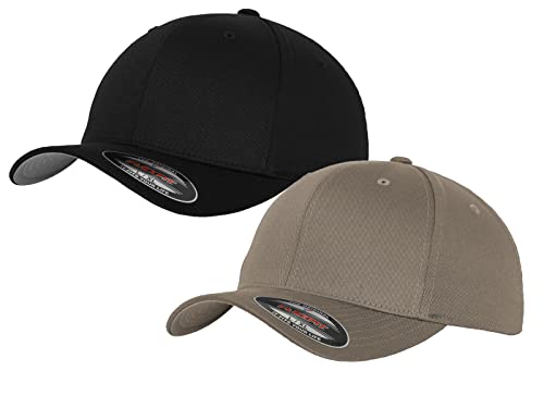 2er Flexfit Unisex Wooly Combed Cap Baseball Caps graue Unterseite S M L XL XXL Basecap Mütze, Youth, 1x Schwarz + 1x Grau + 1x HL-Kauf Notizblock von HLKauf