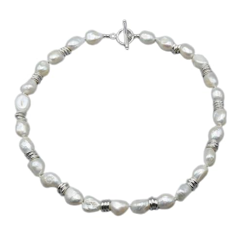 HMCOCOOFM Handgemachte natürliche barocke weiße Perlen-Silber-Ring-Zusatz-Halsketten-weibliches Hochzeits-Mädchen-Modeschmuck-einfacher Schmuck erfüllen (Size:White) von HMCOCOOFM