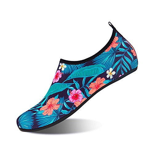 HMIYA Badeschuhe Strandschuhe Wasserschuhe Aquaschuhe Schwimmschuhe Surfschuhe Barfuß Schuhe Damen Herren(Grüne Blätter,36-37 EU) von HMIYA