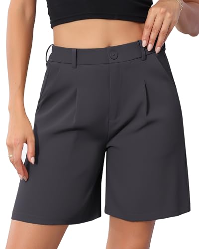 HMIYA Damen Shorts Bermuda Kurze Hose Leichte High Waist Lässig Sommer Shorts mit Taschen,Grau,L von HMIYA