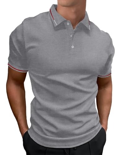 HMIYA Herren Poloshirt-Kontrast Kurzarm Polohemd Male Polo Klassisches,Hellgrau,M von HMIYA