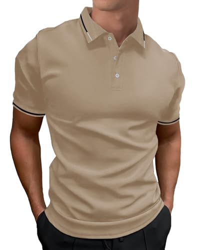 HMIYA Herren Poloshirt-Kontrast Kurzarm Polohemd Male Polo Klassisches,Khaki,XXL von HMIYA