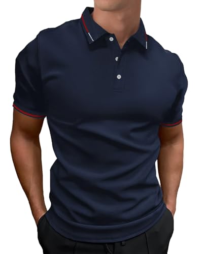 HMIYA Herren Poloshirt-Kontrast Kurzarm Polohemd Male Polo Klassisches,Navy,4XL von HMIYA