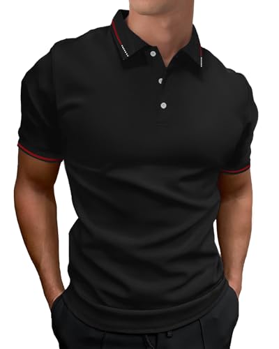 HMIYA Herren Poloshirt-Kontrast Kurzarm Polohemd Male Polo Klassisches,Schwarz,XXL von HMIYA