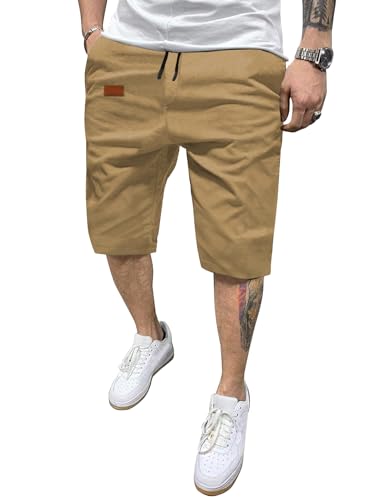 HMIYA Kurze Hosen Herren Chino Shorts Sommer Baumwolle Freizeithose Elastische Taille mit 4 Taschen(Khaki,EU-XL) von HMIYA