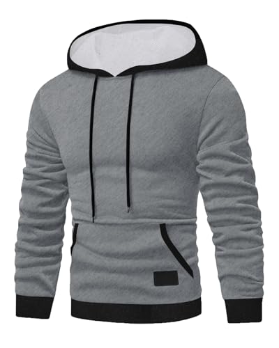 HMIYA Hoodie Herren Pullover Casual Sweatshirt Langarm Baumwolle Kapuzenpullover Sweatjacke mit Kapuze(Hellgrau,L) von HMIYA